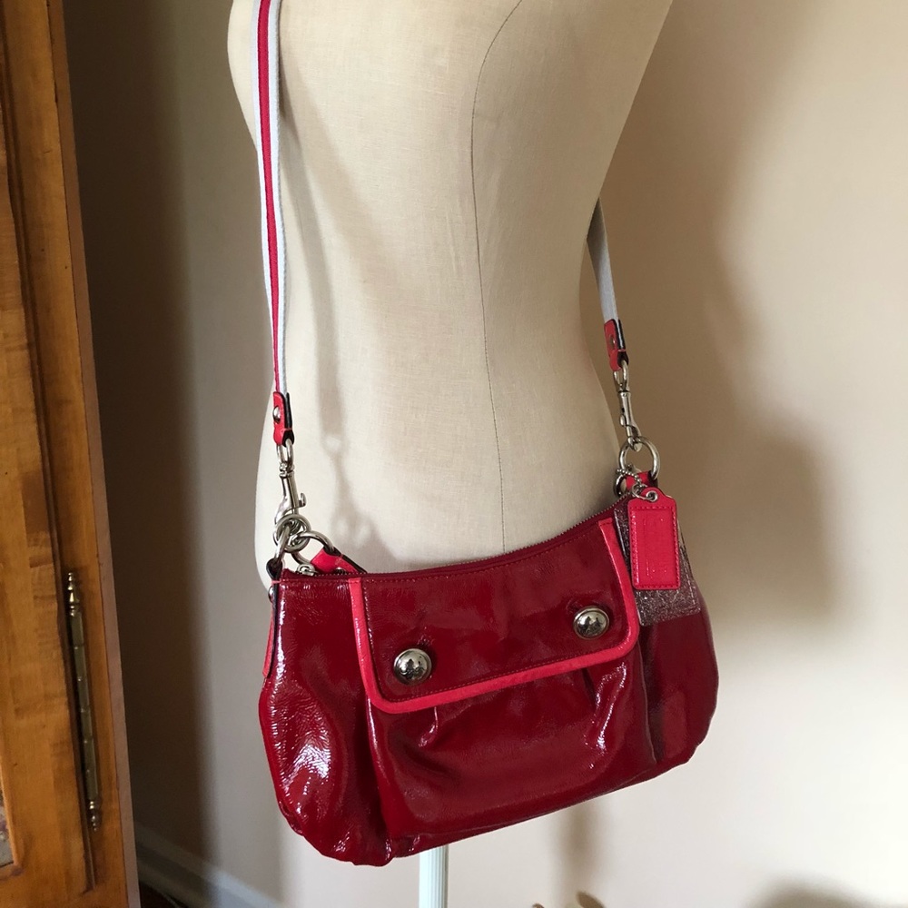 Coach cherry red patent leather crossbody bag